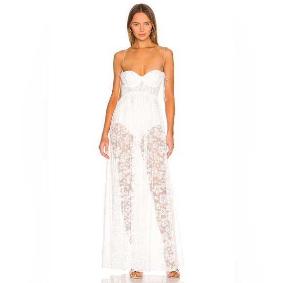 NWT For Love & Lemons Lorena Maxi Dress White Lace Size XS - Picture 1 of 14